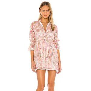 HEMANT & NANDITA Bloom Metallic Georgette Mini Dress in Pink